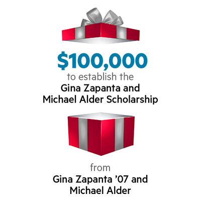 $100,000 to establish the Gina Zapanta and Michael Alder Scholarship